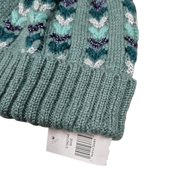 Unbranded NWT Knitted Pom Pom Beanie Hat Textured Pattern Faux Fur Top Women - Picture 5 of 5